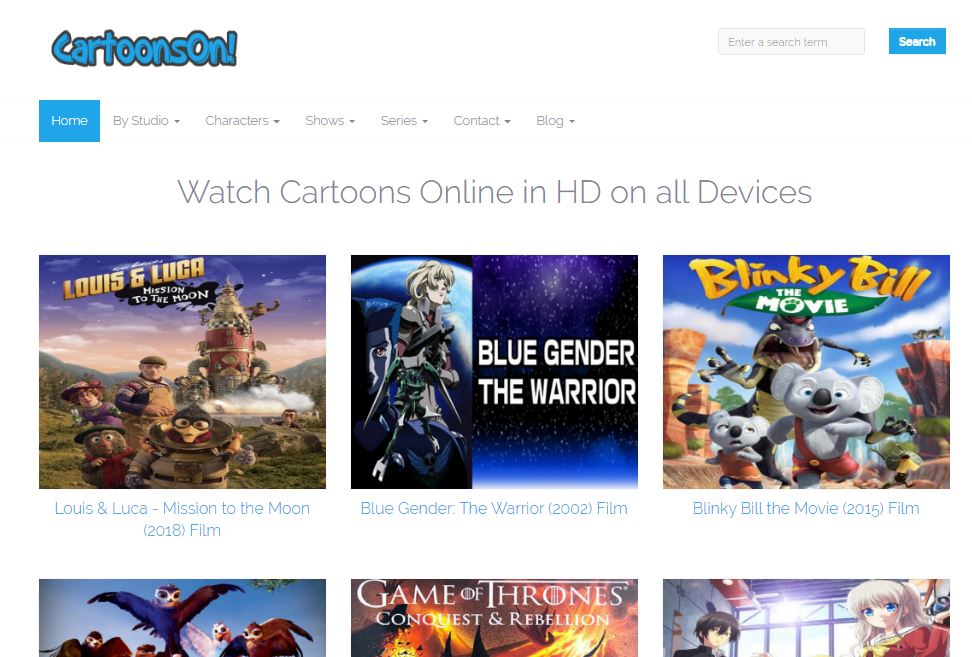 CartoonOn homepage with HD quality cartoons