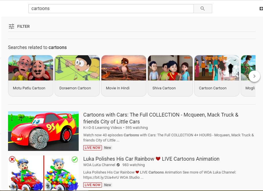 youtube cartoon homepage