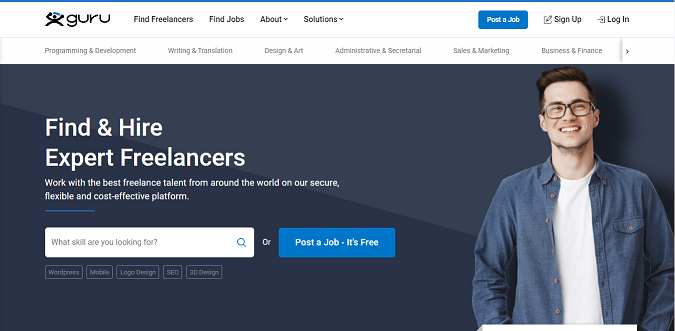 Top Freelancing Sites in India 2024 Guru freelancing website in India homepage