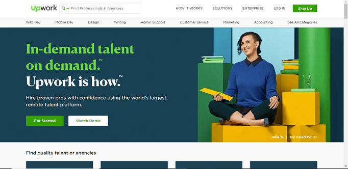 Top Freelancing Sites in India 2024 upworks top freelancing sites in India homepage